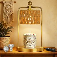 Lampe chauffe-bougie électrique en bois de style bohème Lanjo Natural Weaving, hauteur réglable avec minuterie et aromathérapie