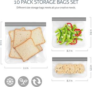 HuamaohengchunReusable Gallon <b>Storage</b> Bags, 10 Pack Dishwasher Safe Silicone Food <b>Storage</b> Bagsfor Marinate Meats, Sandwich - Product Image 6