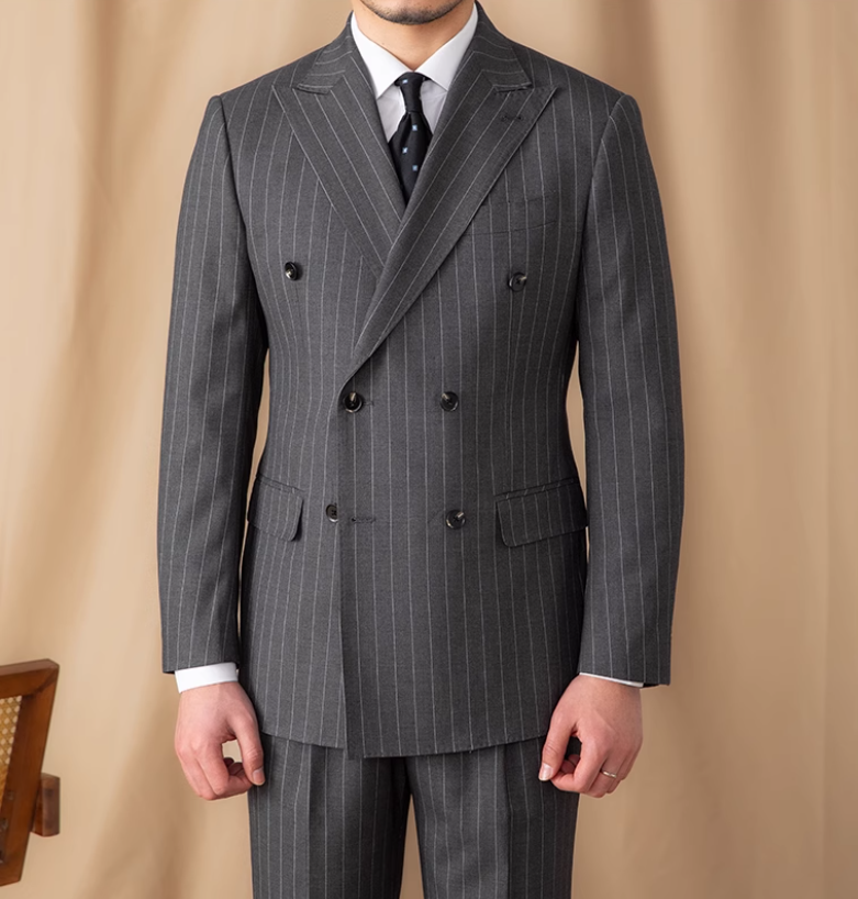 Conjunto de traje de doble botonadura a rayas británicas Vintage