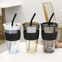 Taza de agua de vidrio de Northern Lights de 450Ml personalizada con tapa y pajita, taza de vidrio reutilizable para café de viaje
