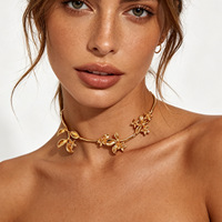 Kalung Choker Bunga Eropa Amerika Rantai Bambu Paduan Logam Minimalis Gaya Ranting Kalung Tulang Selangka Wanita Modis Nan Indah