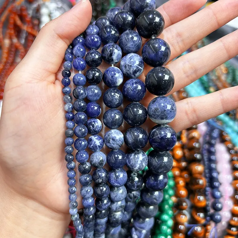Natural Smooth Sodalite Gemstone Loose Beads For Jewelry Making DIY Handmade Crafts 4ミリメートル6ミリメートル8ミリメートル10ミリメートル12ミリメートル14ミリメートル