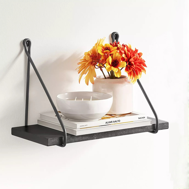 Modern Stylish Storage And Display Space Wood Metal Hanging Wall Shelf With Wire Black