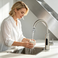 HAILIJING Robinet d'eau chaude instantanée en acier inoxydable 3000W 3500W avec affichage numérique et commande par poignée IPX4 pour cuisine et salle de bain