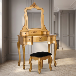 Antique Style Mahogany Solid Wood <b>Dressing</b> <b>Table</b> Set Standing <b>Mirror</b> French Design Bedroom Furniture Storage Apartment Hotel - Product Image 3