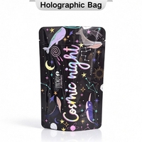 Sachet refermable personnalisé anti-enfants Doypack 3.5g 7g 14g Holographique pour bonbons, pochette Mylar Ziplock à fond plat