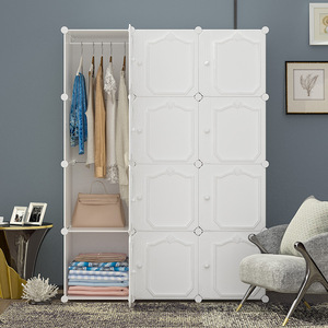 Modern Foldable Plastic <b>Storage</b> Cabinet For Bedroom Home Use With Hanging Rod And <b>Shelves</b> - Product Image 1