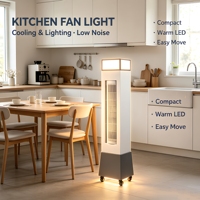 Ventilateur tour vertical sans pales, mobile et silencieux, avec télécommande et lumière, sur base roulante, idéal pour salon, chambre et cuisine