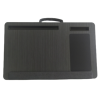 Plateau pour ordinateur portable pliable et portable, multifonctionnel, en métal et MDF, avec coussin réglable, support de téléphone et surface en PVC
