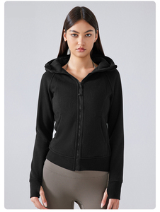 Vestes de sport à manches zippées en <span class=keywords><strong>polaire</strong></span> pour femmes hiver extérieur Fitness sweats à capuche chauds avec trou pour le pouce - Product Image 3
