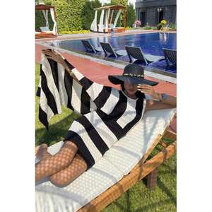 Vestido Asimétrico de Punto con Cuello Redondo Negro Ecrú para Uso Diario Casual Transpirable - Product Image 3