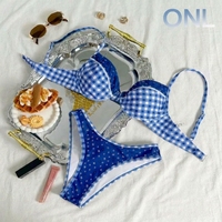 Ensemble bikini femme à armatures, motif carreaux vichy, deux pièces, avec bordure contrastante, push-up, taille basse, personnalisable OEM ODM