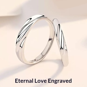 Anillos de Compromiso Geométricos de Plata de Ley S925 con Baño Electrolítico, Diseño Exclusivo, Moderno y Sencillo, Un Par - Product Image 3
