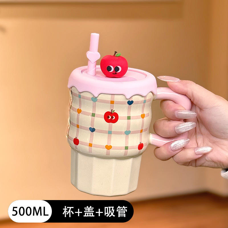 Paille de couvercle de tasse de pomme à carreaux)