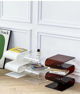 Tavolino da caffè in acrilico trasparente tavolino da salotto decorativo a forma di S ripiano per riviste <span class=keywords><strong>mobili</strong></span> in <span class=keywords><strong>Plexiglass</strong></span> acrilico - Product Image 1