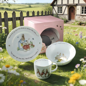 Ensemble de vaisselle en céramique et porcelaine à thème dessin animé, 3 pièces (bol, assiette, tasse), compatible lave-vaisselle, écologique, portable, coffret cadeau pour la maison, souvenirs d'enfance - Product Image 2