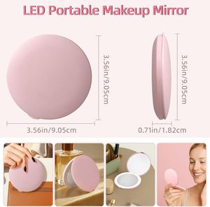 Cute Personalized <b>LED</b> Light Pocket Cosmetic <b>Mirror</b> Hand Held Portable Folding with 10X Magnify Dual Sided Festival Gift - Product Image 2