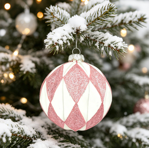Adorno de Bola de Cristal Soplado a Mano, Diseño Vintage Ecológico con Patrón de Diamantes, Recubierto de Purpurina, Decoración Colgante para Árbol de <span class=keywords><strong>Navidad</strong></span>, OEM ODM BSCI - Product Image 4