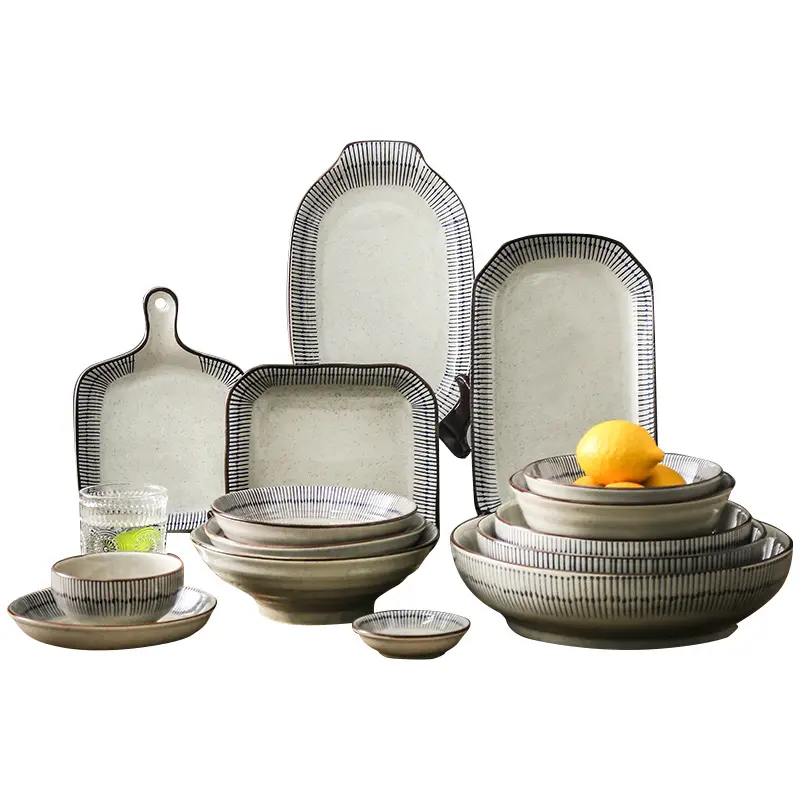 Ciotole e piatti in ceramica popolari in stile moderno per uso domestico piatti per la cena personalizzati grandi ciotole per zuppa set di stoviglie retrò