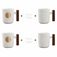 Mug à café en céramique personnalisé avec logo MSH, vente en gros, marque privée, récipient à boisson avec poignée en bois, équipement de boutique