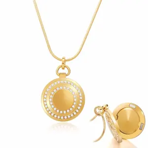 Setting CZ saudi gold jewelry Stainlesss steel locket watch pendant