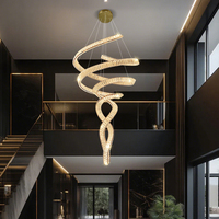 Lustre en cristal moderne de luxe léger pour salon de villa duplex, et lustre long de luxe pour hall d'hôtel duplex et escalier creux