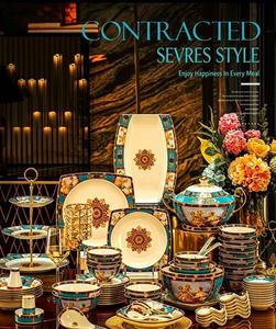 Service <span class=keywords><strong>de</strong></span> table en porcelaine fine YanJun style Sèvres, luxe bleu et or, motif floral, pour la maison, les dîners, les fêtes, ou comme cadeau. - Product Image 1