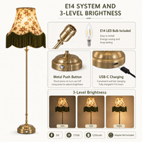 Lampe de table sans fil rechargeable DC simple pour mariage avec ampoule LED E14 et abat-jour en tissu à franges florales pour la décoration d'événements