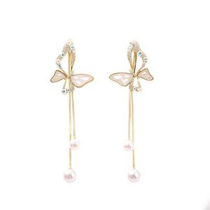 Boucles d'oreilles pendantes tendance en alliage plaqué or 18 carats avec cristaux, strass et perles, design géométrique, nouvelle collection - Product Image 3