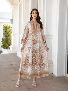 Abito lungo da donna musulmano Casual Abayas stampato con strass ricamato in poliestere Hijab - Product Image 5