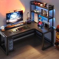 Bureau de jeu en forme de L |   Minimalisme moderne en fibre de carbone noire |   Ordinateur d'angle robuste, résistant à la saleté, grande capacité, pour une personne