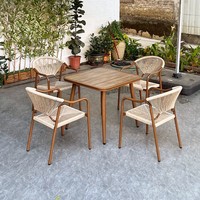Ensemble de table et chaises en rotin tressé haut de gamme avec plateau HPL, mobilier de patio pour loisirs en extérieur