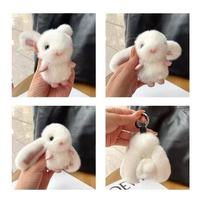 Porte-clés en peluche lapin adorable brodé en coton PP super doux de qualité supérieure - Breloque pour sac à dos et accessoire pour téléphone portable |   Stress