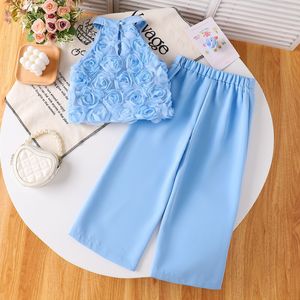 Completo 2 Pezzi <span class=keywords><strong>per</strong></span> Bambine con Top Halter 3D a Rosa e <span class=keywords><strong>Pantaloni</strong></span> Larghi, Ideale <span class=keywords><strong>per</strong></span> Uso Quotidiano e Occasioni Festive - Product Image 2