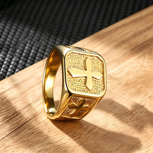 Anelli a Croce in Acciaio Inossidabile Placcato Oro 18K Stile <span class=keywords><strong>Punk</strong></span> <span class=keywords><strong>Rock</strong></span> per Gioielleria Maschile - Product Image 3