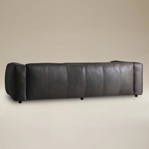 Sofá de una plaza de diseño europeo moderno y lujoso, de cuero genuino, forma cuadrada, patas de hierro, asiento profundo, brazos con rieles, sofás de cuero - Product Image 3