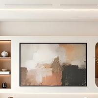 Mueble de TV Curvo de Lujo Discreto, Mueble Multimedia Moderno Integrado de Madera de Nogal con Nicho Arqueado e Iluminación LED