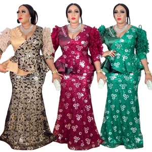 Nouvelle robe <span class=keywords><strong>Kanga</strong></span> en coton perlé et paillettes, grande taille, robe de soirée élégante pour femmes européennes, robe longue de style africain luxueuse - Product Image 1