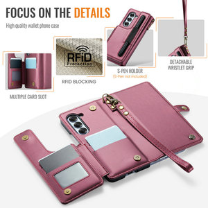 CaseMe China <strong>Supplier</strong> for Samsung Galaxy Z Fold 6 <strong>Case</strong> Wrist Strap Pencil Slots Wallet <strong>Leather</strong> <strong>Case</strong> for Samsung Z Fold 6 5 4 3 - Product Image 3