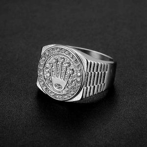 Anillo de <span class=keywords><strong>Hombre</strong></span> con Corona Chapada en <span class=keywords><strong>Oro</strong></span> y Circonitas Cúbicas Cuadradas, Anillo de Sello para Estilo Urbano, Compromiso, Aniversario y Uso Casual - Product Image 5