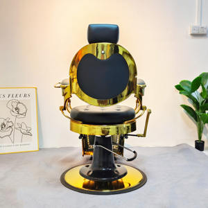 卸売 タカラベルモント 油圧ポンプ付き メタル バーバーチェア レトロ/ヴィンテージ ゴールド＆ブラック メンズ ヘアサロン 理容椅子 - Product Image 4