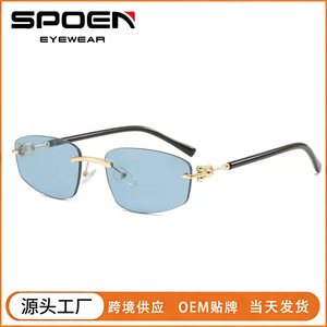 <b>Rimless</b> Rectangle <b>Sunglasses</b> UV400 Unisex Sun Protection Adult Fashion Style - Product Image 5