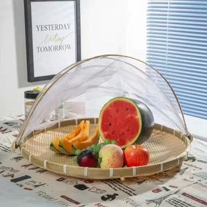 Cesta de Picnic Redonda de Bambú a Prueba de Polvo con Cubierta de Malla, Cesta Tejida para Servir Alimentos y Almacenar Verduras - Product Image 2