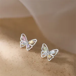 1Pair Fashion Silver Crystal Colourful Butterfly Stud Earrings Womens Girls Jewellery Gift