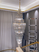 Villa Duplex bâtiment spirale escalier Intelligent trois couleurs lumière cristal Long lustre ventes haut de gamme bureau Hall lumière