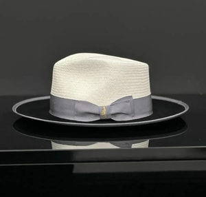 Unisex White Panama Hat With Gray Ribbon Band <b>Straw</b> <b>Fedora</b> Beach Summer Accessory - Product Image 3