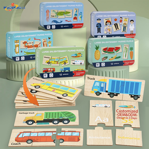 Obral besar mainan matematika pendidikan Puzzle pasangan pencerahan papan makanan hewan kayu anak-anak untuk anak-anak 2 sampai 4 tahun - Product Image 2