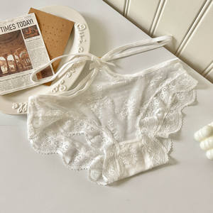 Tanga Sexy de Encaje Romántico para Mujer, Bragas Transpirables y Cómodas de Cintura Baja, Material de Nailon, Tinte Liso - Product Image 6