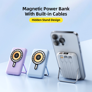 10000mAh Built in 3 Cables Mobile Phone Power Bank Digital Display Type C With Holder Magnetic <b>Wireless</b> Powerbank - Product Image 3
