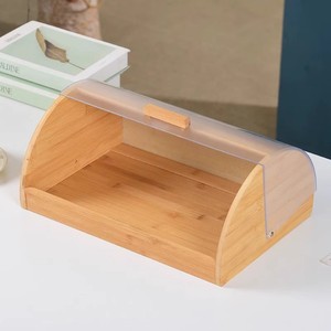Caja de almacenamiento de pan de bambú con tapa de plástico, contenedor rectangular para pan de cocina para uso doméstico - Product Image 2